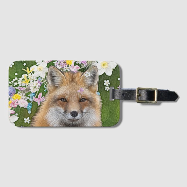 Flowery Fox Luggage Tag (Front Horizontal)