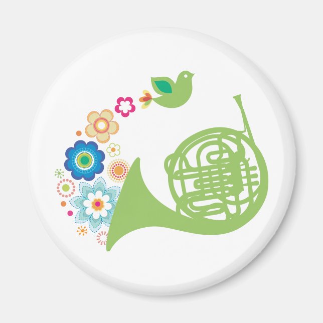 Flowery French Horn Music Gift Magnet (Front)