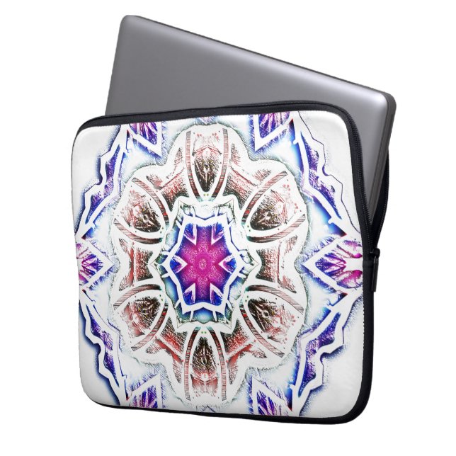 Flowery in plaster texture, soft shadow on  white  laptop sleeve (Front Left)