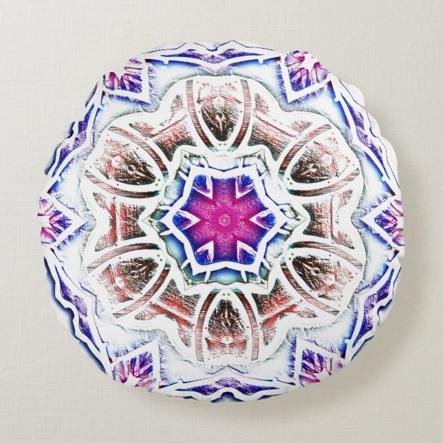 Flowery in plaster texture, soft shadow on  white  round pillow (Front)