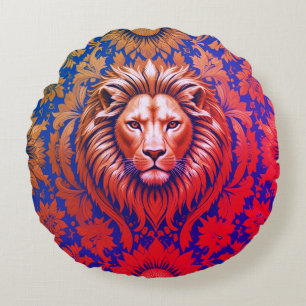 Flowery Lion Brushed Polyester Round Pillow