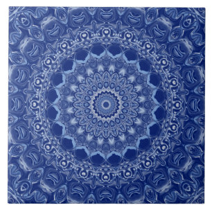 Flowery Medallion in Dark Blue and White Tile