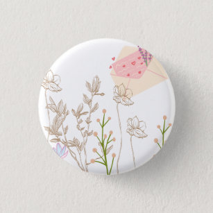 Flowery muse with pink envelope  1 inch round button