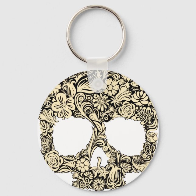 Flowery Ornate Skull Keychain (Front)