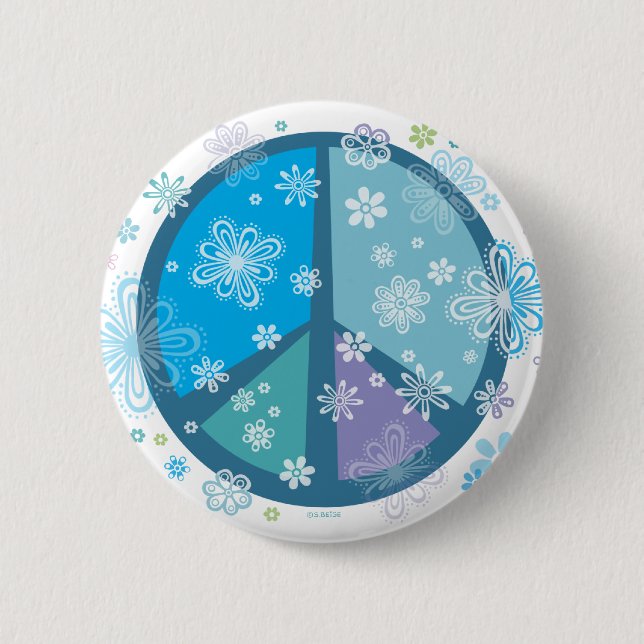 Flowery Peace sign 2 Inch Round Button (Front)