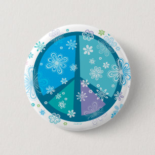 Flowery Peace sign 2 Inch Round Button