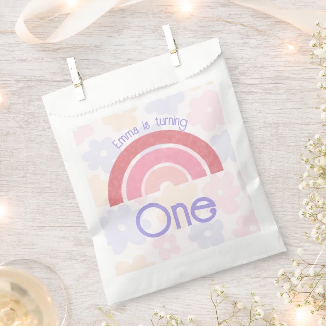 Flowery Rainbow Birthday Favour Bag (Clipped)