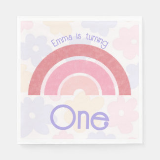 Flowery Rainbow Birthday Invitation Napkin