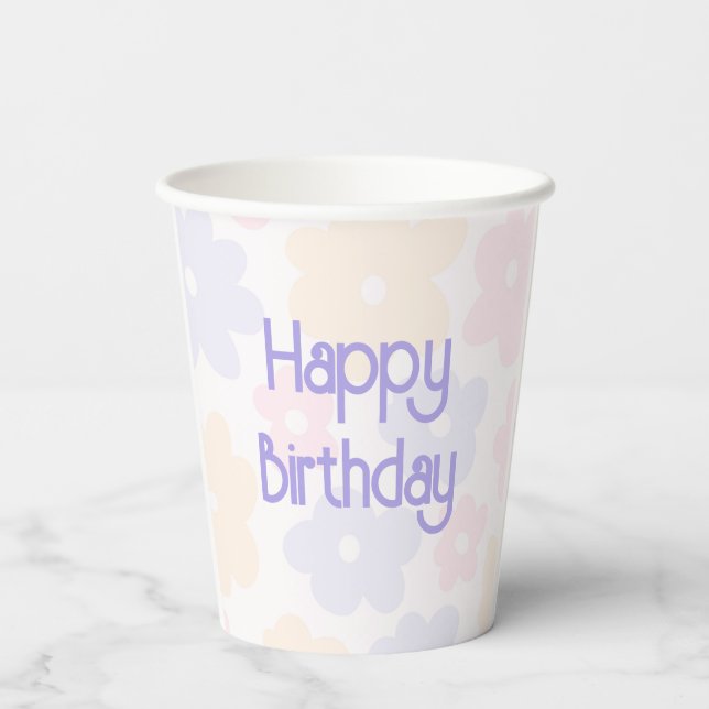 Flowery Rainbow Birthday Paper Cups (Back)