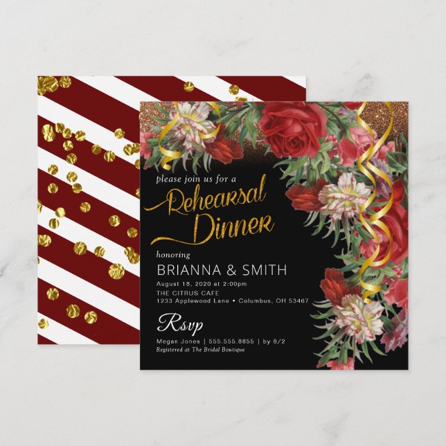 Flowery Rehearsal Dinner Calligraphy Invitation (Front/Back)
