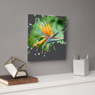 Flowery Splatter Square Wall Clock