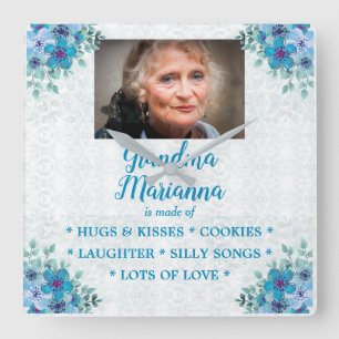 Flowery "What Grandma is Made Of"   Square Wall Clock