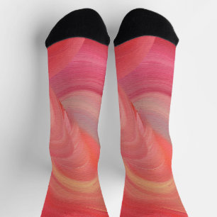 Flowing Abstract Swirls in Red, Pink, and Peach Socks