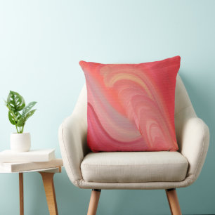 Flowing Abstract Swirls in Red, Pink, and Peach Throw Pillow