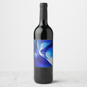 FLOWING BLUE CURVES ABSTRACT WINE LABEL