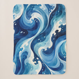 Flowing Blue Ocean Waves Watercolor Coastal Art Sherpa Blanket