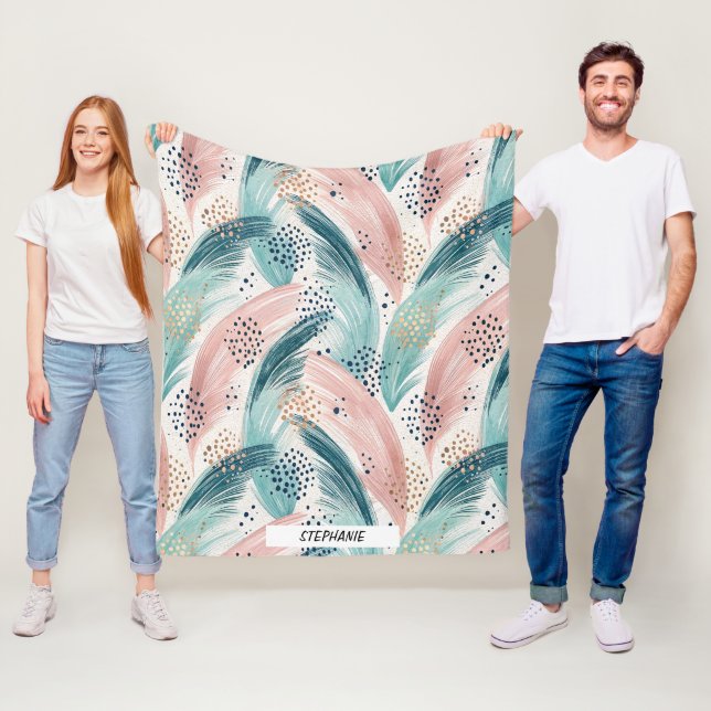 Flowing Brushstroke & Gold Dot Abstract Pattern Fleece Blanket (In Situ)