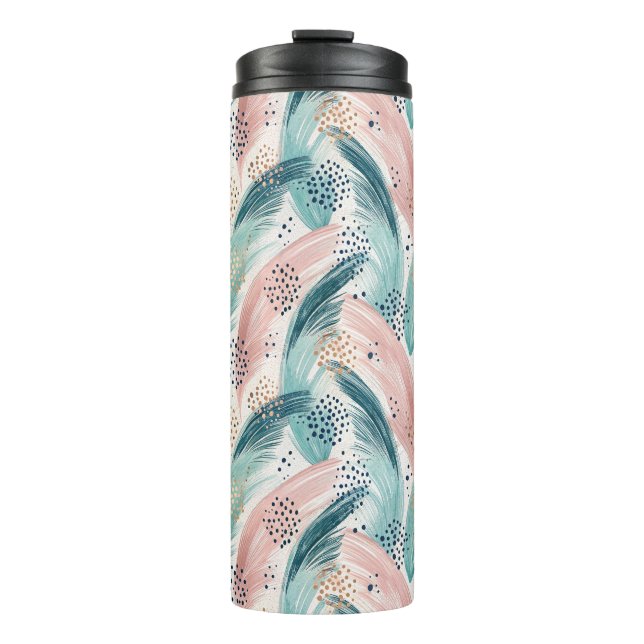Flowing Brushstroke & Gold Dot Abstract Pattern Thermal Tumbler (Front)