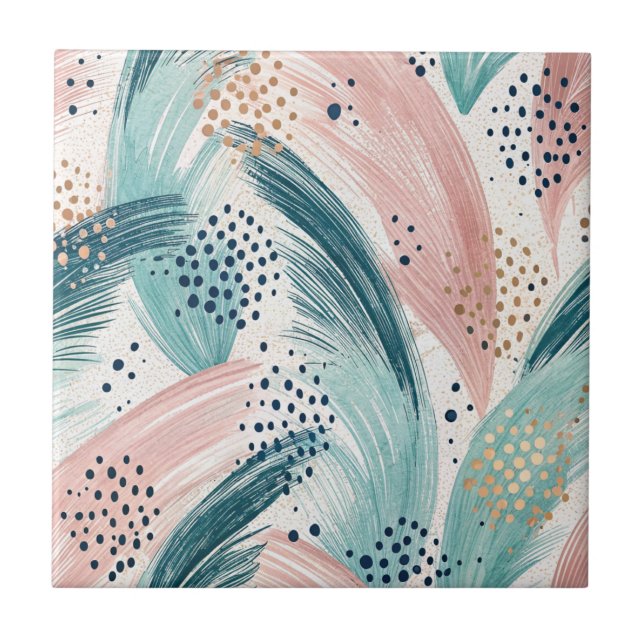 Flowing Brushstroke & Gold Dot Abstract Pattern Tile (Front)