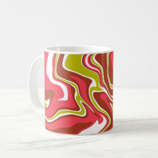 Flowing Color Layers in Red, Olive Green, & White Coffee Mug