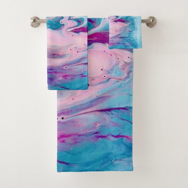Flowing Colours marble Swirls Bath Towel Set (Insitu)
