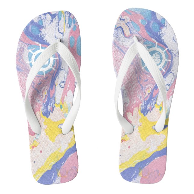 Flowing Colours Marble Swirls Nautical Accent Flip Flops (Footbed)
