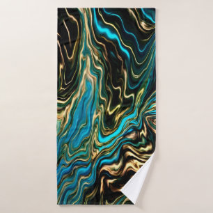 Flowing Colours of Gold Black Aqua Bath Towel