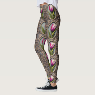 Flowing Elegance: Pink Tulip in Art Nouveau Design Leggings