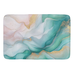 Flowing Emerald and Gold Marble  Bath Mat