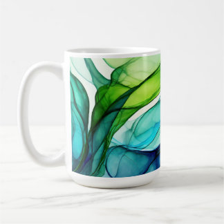 Flowing forms in green and blues coffee mug