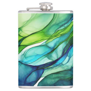 Flowing forms in green and blues hip flask