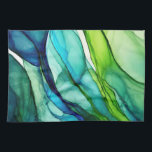 Flowing forms in green and blues kitchen towel<br><div class="desc">Abstract design with cool colours</div>