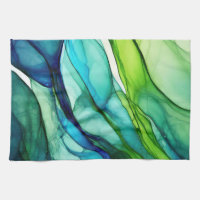 Flowing forms in green and blues