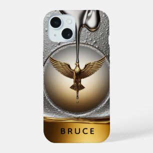 💛 Flowing Gold Eagle Pendant Liquid Metal Power🦅 iPhone 15 Case
