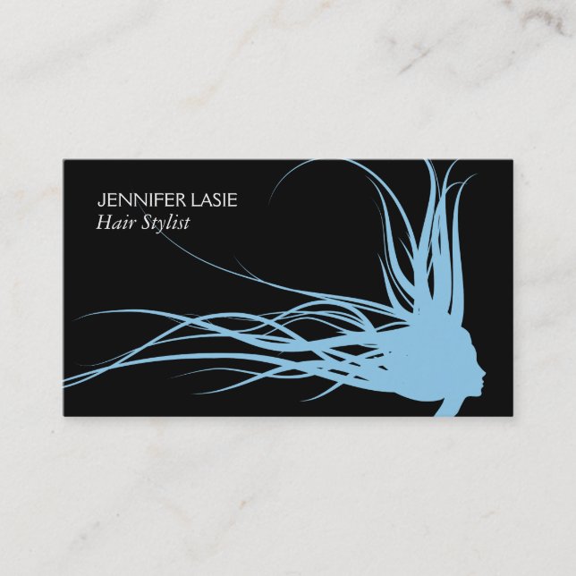 Flowing Hair (blizzard blue) black background Business Card (Front)