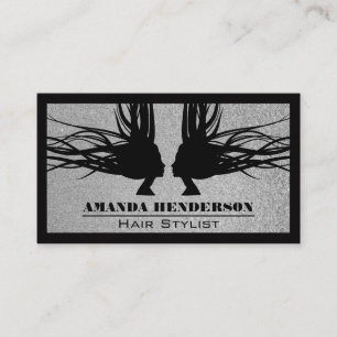 Flowing Hair   Glitter   Black Border Business Card
