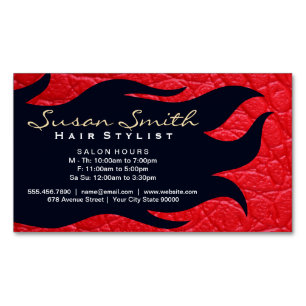 Flowing Hair   Red Leather   Salon Magnetic Business Card