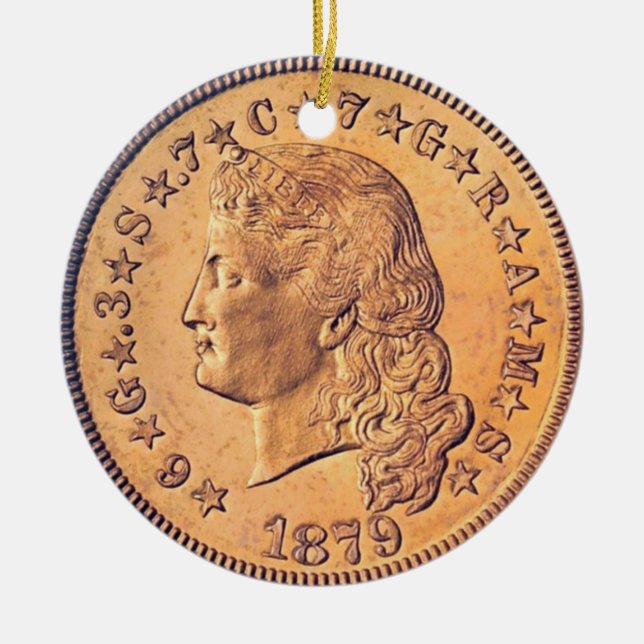"Flowing Hair Stella four dollar coin Ornament" Ceramic Ornament (Front)