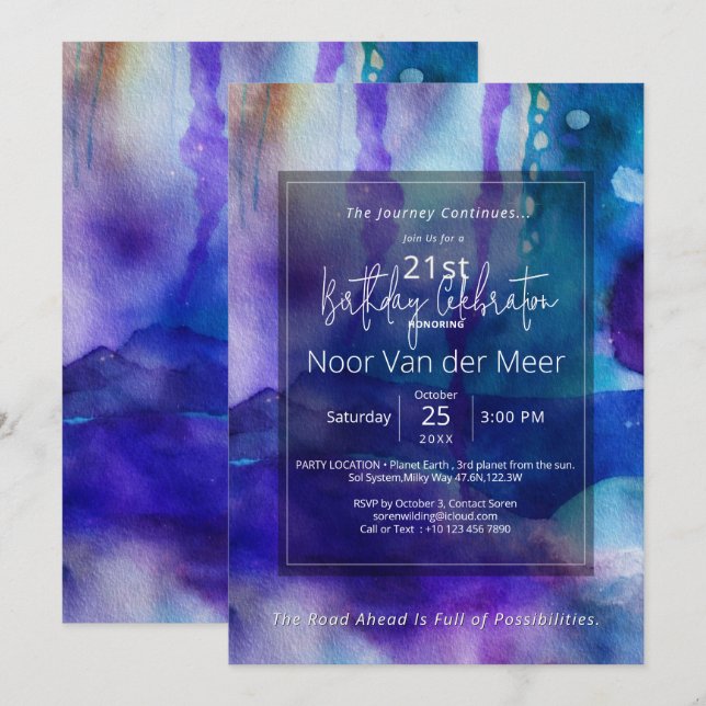  Flowing Light | Abstract Watercolor   Invitation (Front/Back)