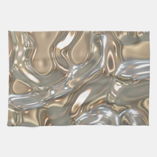 Flowing Liquid Gold and Silver Kitchen Towel