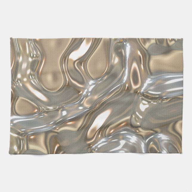 Flowing Liquid Gold and Silver Kitchen Towel (Horizontal)