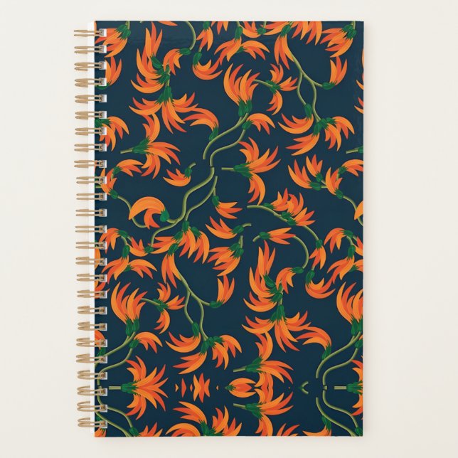  Flowing Orange Floral Pattern Planner (Front)