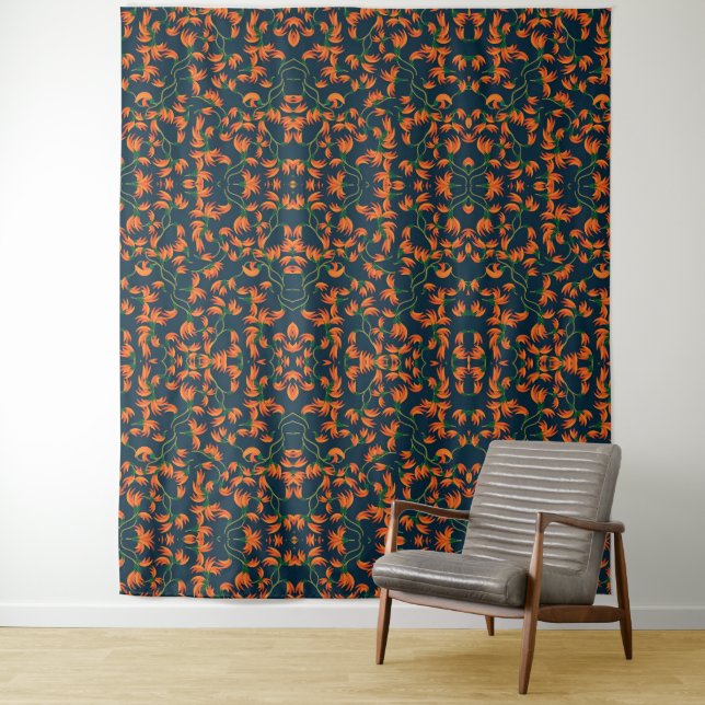  Flowing Orange Floral Pattern Tapestry (In Situ)