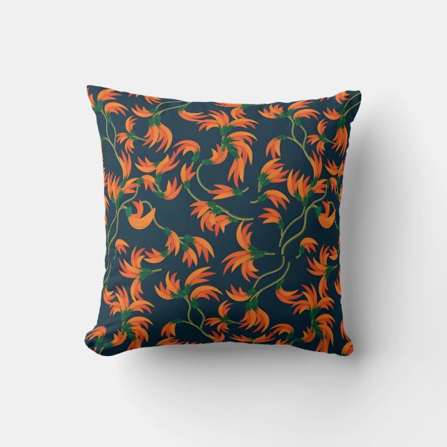  Flowing Orange Floral Pattern Throw Pillow (Front)