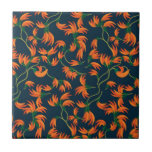Flowing Orange Floral Pattern Tile<br><div class="desc">Seamless pattern of vibrant orange flowers with green stems on a dark blue background. The design is dynamic and lively,  with a sense of flow.</div>
