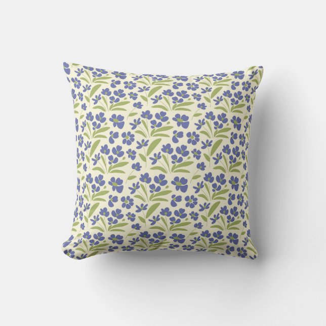  Flowing Organic Floral Blue Green On Cream 0111A Throw Pillow (Front)