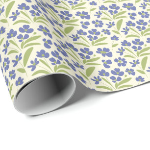 Flowing Organic Floral Blue Green On Cream 0111A Wrapping Paper