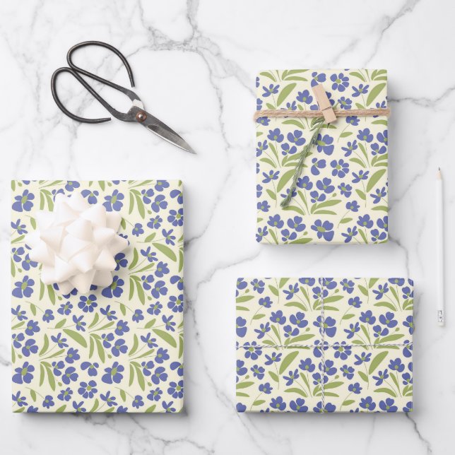  Flowing Organic Floral Blue Green On Cream 0111A Wrapping Paper Sheet (Front)