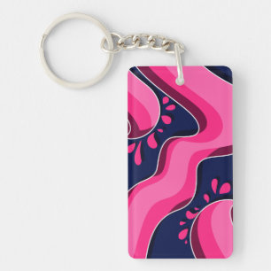 Flowing Pink Waves on a Navy Blue Background Keychain