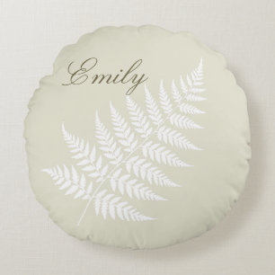 Flowing Script Name Light Green White Fern Round Pillow
